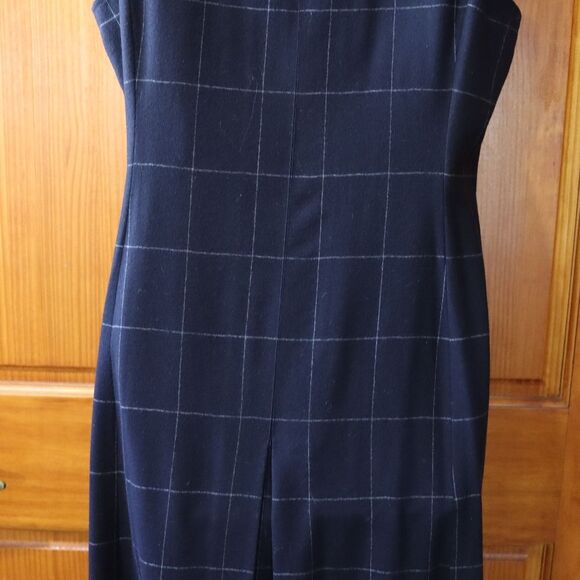 Mr & Mrs MacLeod Vintage Navy Blue Windowpane Plaid Maxi Dress Wool Cashmere - Picture 11 of 15